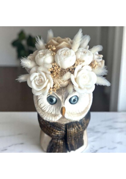 Baykuş Model Vazoda Kokulu Solmayan Mum Buketi indirimleri