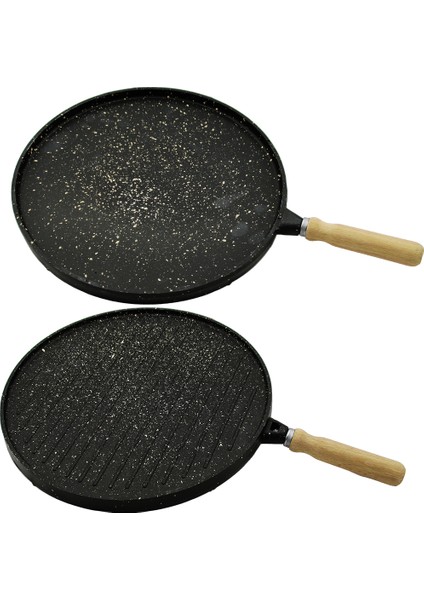 Çift Taraflı Döküm Granit Bazlama - Gözleme Tavası 36CM (5131)