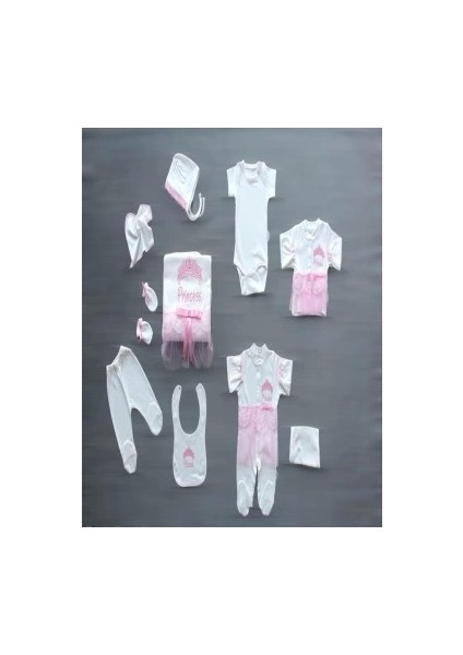 Taçlı Prensesim Nakışlı %100 Cotton Antibakteriyel 10LU Zıbın Takımı Hastane Çıkışı
