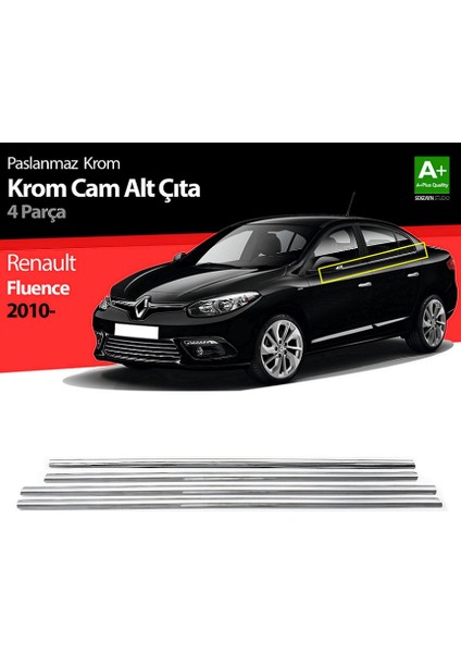 S-Dizayn Renault Fluence Krom Cam Çıtası 4 Prç 2010-2016