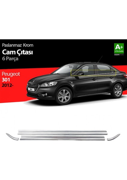 S-Dizayn Peugeot 301 Krom Cam Çıtası 6 Prç. 2012-2017