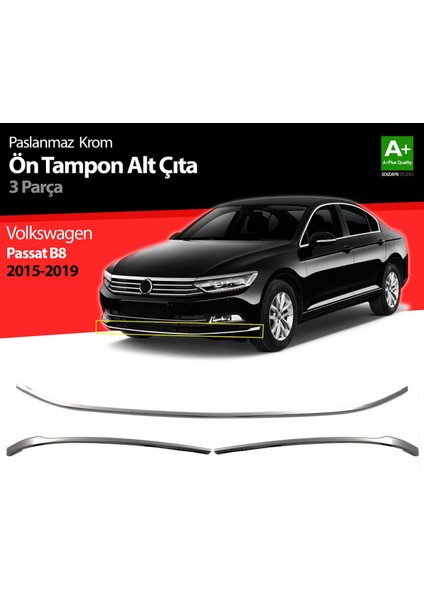 S-Dizayn Vw Passat B8 Krom Ön Tampon Alt Çıtası 3 Parça 2015-2019