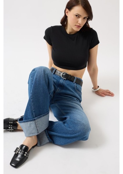 Likralı Basic Crop T-Shirt
