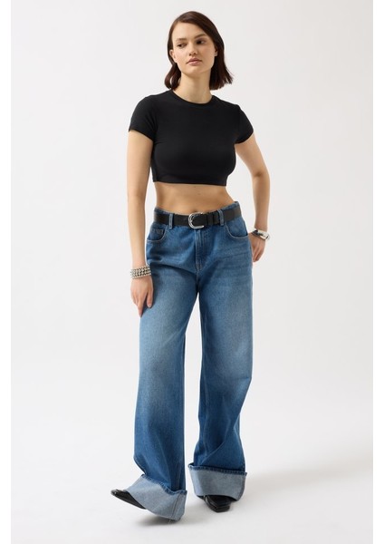 Likralı Basic Crop T-Shirt