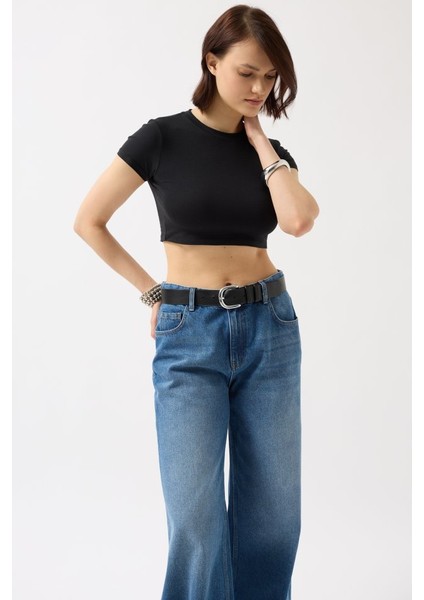 Likralı Basic Crop T-Shirt