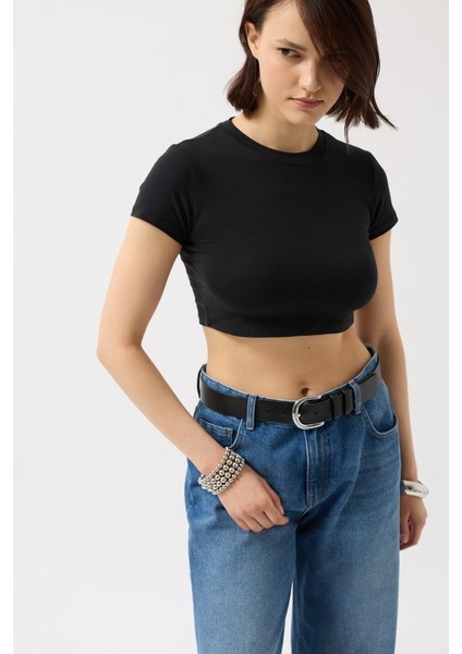 Likralı Basic Crop T-Shirt