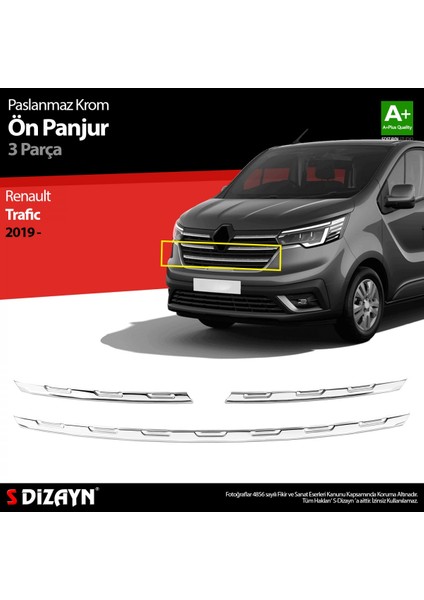 S-Dizayn Renault Trafic Krom Ön Panjur 3 Prç. 2019 Üzeri