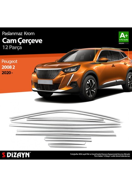 S-Dizayn Peugeot 2008 2 Krom Cam Çerçevesi 12 Prç 2020-2023 A+ Ka