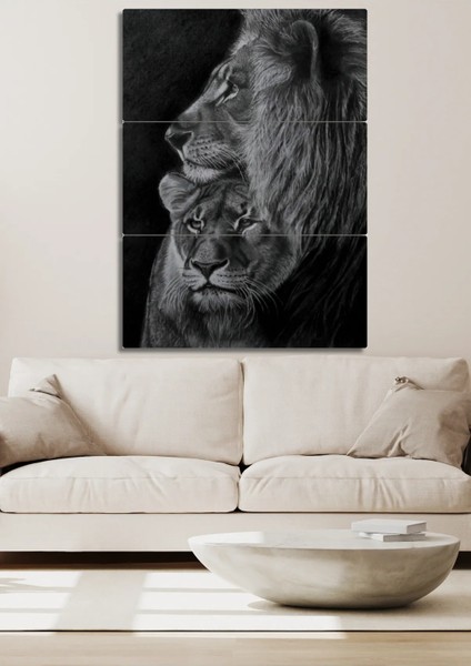 3 Parça Aslan Leopar Duvar Dekoru Salon Oturma Yatak Odası Ofis Antre Için Tablo Seti