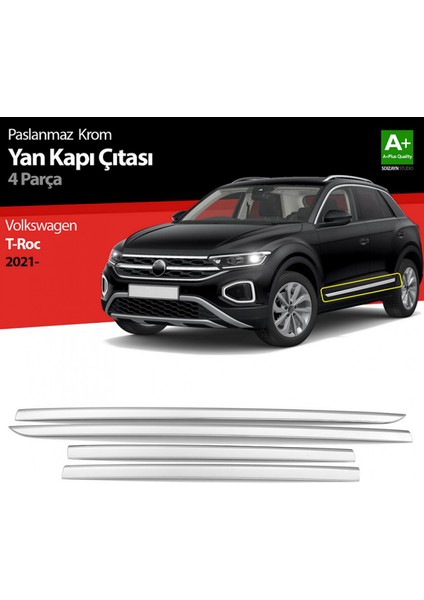 S-Dizayn Vw T-Roc Makyajlı Krom Yan Kapı Çıtası 4 Prç. 2021 Üzeri