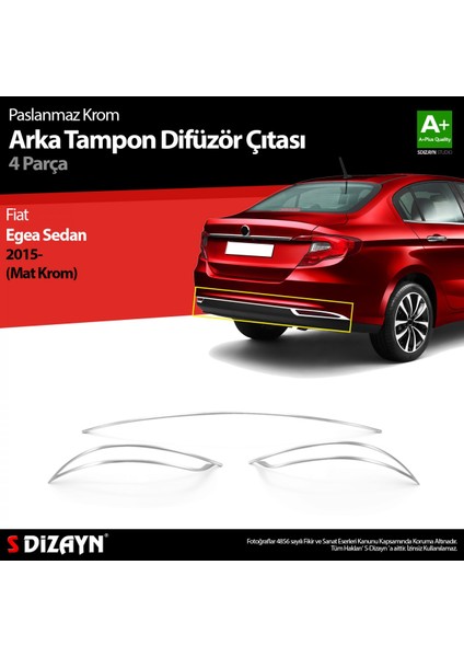 S-Dizayn Fiat Egea Sd Krom Arka Tampon Difüzör Çıtası 3 Prç. 2015