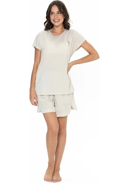 U.s. Polo Assn. Kadın Bej Tek Renk Şort-Tshirt Pijama Takımı - ARASS20W04W9W