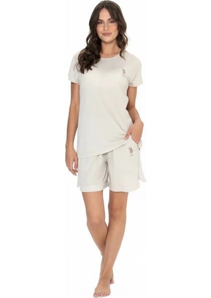 U.s. Polo Assn. Kadın Bej Tek Renk Şort-Tshirt Pijama Takımı - ARASS20W04W9W