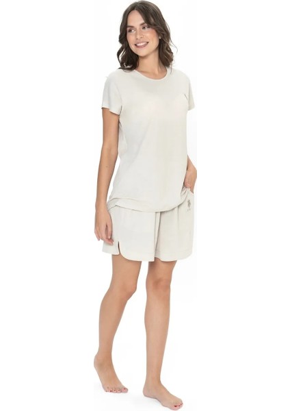 U.s. Polo Assn. Kadın Bej Tek Renk Şort-Tshirt Pijama Takımı - ARASS20W04W9W