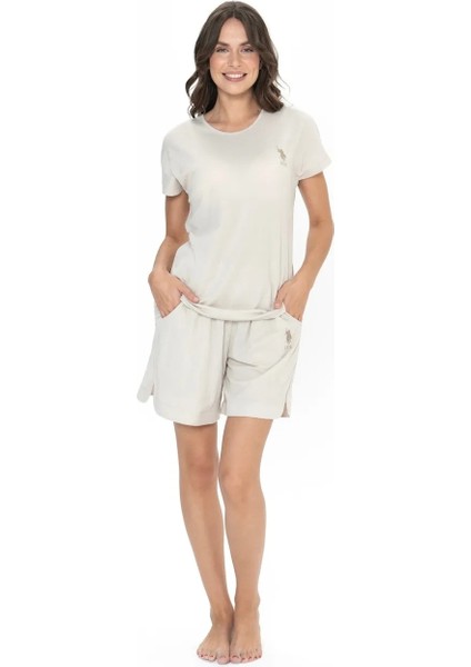 U.s. Polo Assn. Kadın Bej Tek Renk Şort-Tshirt Pijama Takımı - ARASS20W04W9W