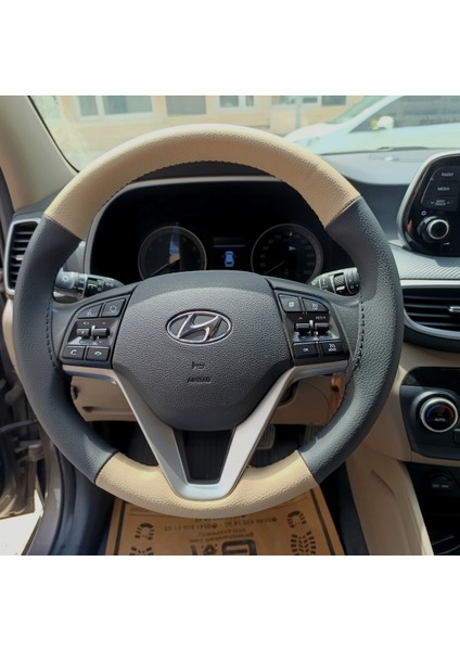 Dikişli Direksiyon Kılıfı Siyah Deri Bej Deri Siyah Dikişli Hyundai Tucson Için fiyatları