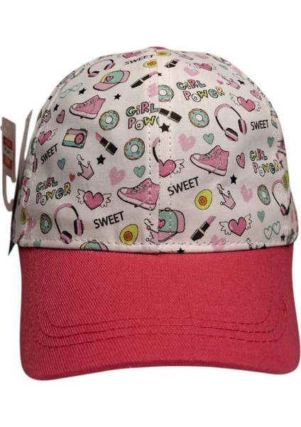 Kitti 4-8 Yaş Kız Çocuk Beyaz Renk Desenli Yazlık Şapka