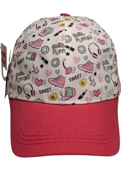 Kitti 4-8 Yaş Kız Çocuk Beyaz Renk Desenli Yazlık Şapka modelleri