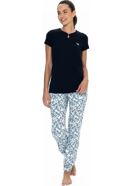 U.s. Polo Assn. Kadın Lacivert %100 Pamuk Bisiklet Yaka Pijama Takımı - ARASS20W05W4W