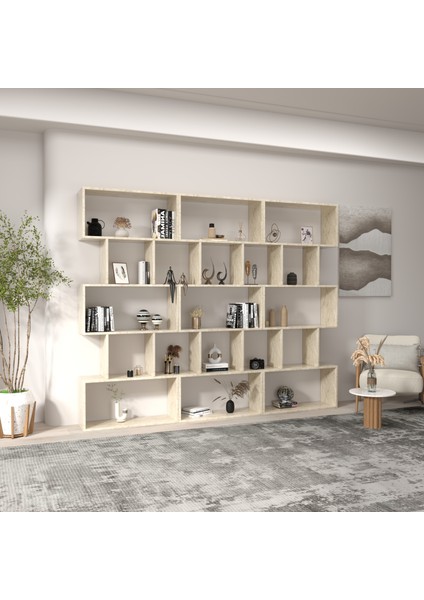 Modern Büyük Boy Kitaplık 15 Gözlü Dekoratif Raf Ünitesi