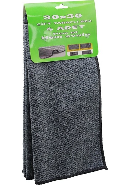 4pcs 30X30CM Çift Taraflı=mikrofiber - Tel Bez Zor Kir Bezi Hem Sil - Hem Ovala (4741)