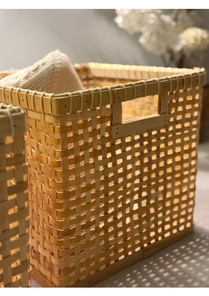 Dekoratif Bambu Çok Amaçlı Sepet Kare 30X30CM