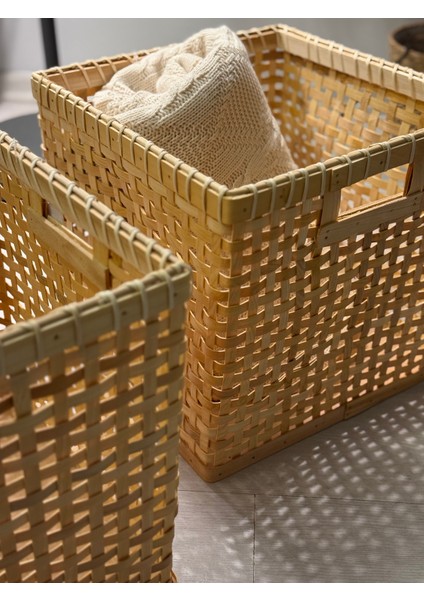 Dekoratif Bambu Çok Amaçlı Sepet Kare 30X30CM
