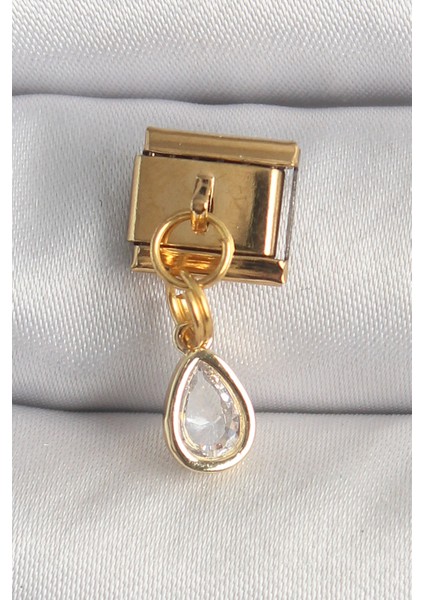 316L Çelik Gold Renk Sallantı Damla Zirkon Taşlı Nomination Charm