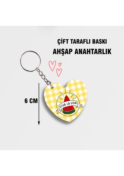 Twinkling Watermelon Viva La Vida Karpuzlu Kalpli Ahşap Anahtarlık - Çift Taraflı Baskı