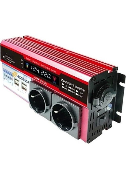 12V 2000W Modifiye Inverter Araç ve Güneş Enerjisi Uyumlu, Çift Usb, Çift Priz ve Çakmaklık Epilons