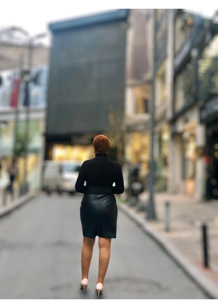 Fermuarlı Deri Mini Etek