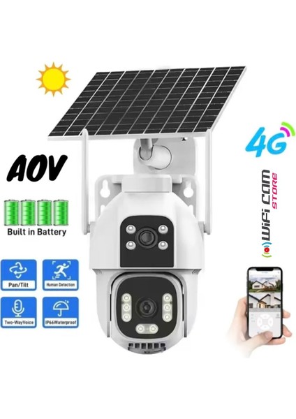 Aov Çift Kameralı 7/24 Kayıt E Sim Özellikli 4g Solar Kamera