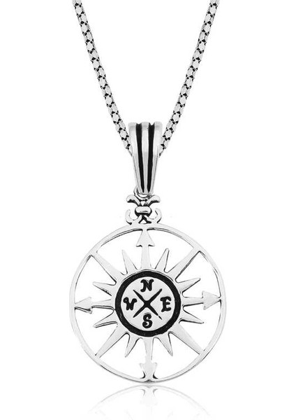 Gümüş Pusula Kolye