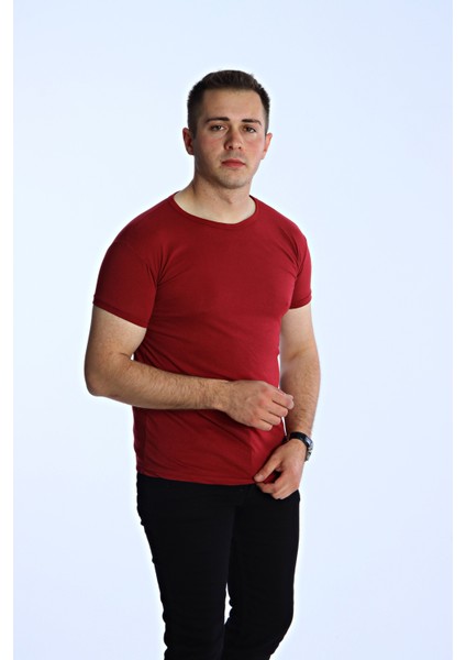 Eko Slimfit Basic Tişört Bordo modelleri