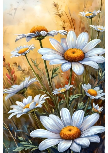 Dekoratif Papatyalar Kanvas Tablo