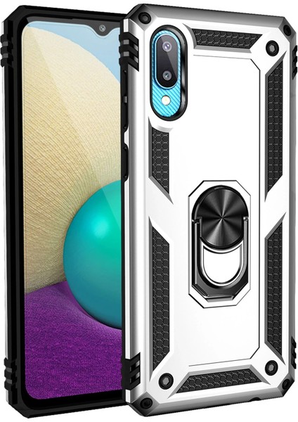 Samsung Galaxy A02 Kılıf Sofya Yüzüklü Silikon Kapak - Gümüş Yktsn