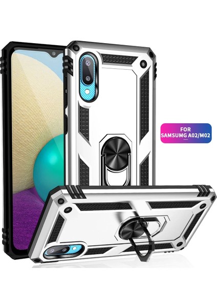 Samsung Galaxy A02 Kılıf Sofya Yüzüklü Silikon Kapak - Gümüş Yktsn