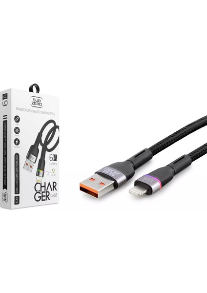 CL83 Metal Başlık Hasır 6A Lightning Rgb Ledli Hızlı Şarj Data Kablosu 1mt