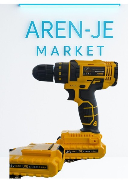 Aren-Je CD24 24V Şarjlı Matkap Vidalama Seti – 2 Bataryalı + Uç Takımı + Taşıma Çantalı
