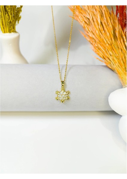 Kar Tanesi Kolye Gold | 316l Çelik - Kararmaz | Hediye Kadın