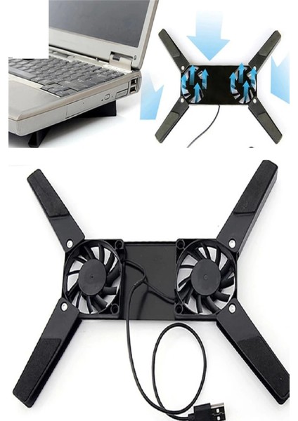 2 Fanlı Notebook Soğutucu Portatif Katlanabilir Laptop Soğutucu Fan Usbli Stand Bilgisayar Fanı (336336)