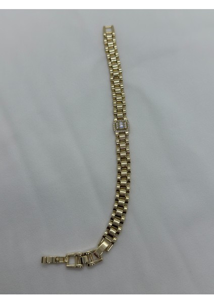 Xuping 14K Altın Kaplama Dikdörtgen Baget Zirkon Taş Zincir Kadın Bileklik 20 cm