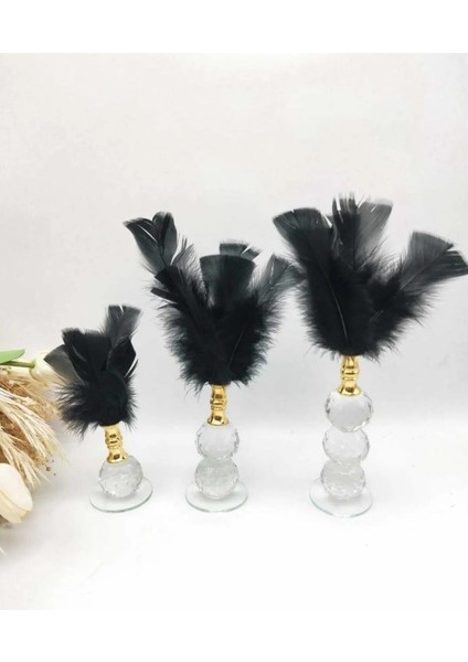 3'lü Siyah Tüylük Seti Biblo Süs Dekor Ürünü Kristal Toplu