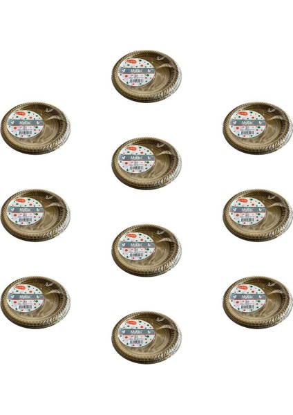 Kullan At Altın Renkli Parti Davet Plastik Tabak - 22 Cm. - 25 Adetlik 10 Paket