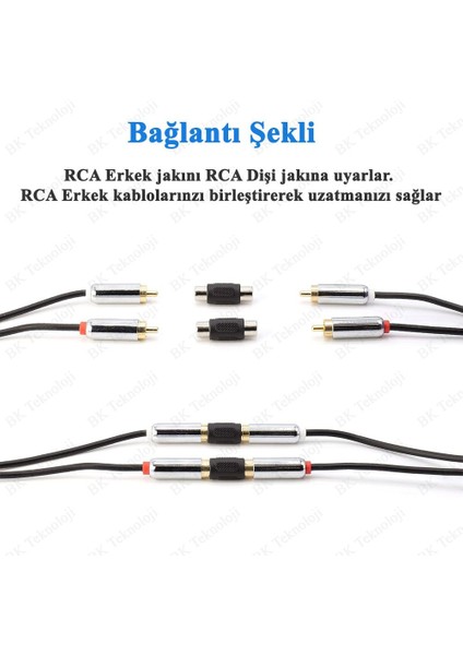 Rca Dişi-Dişi Av Video Ses Kablosu Birleştirme Adaptörü 2 Adet