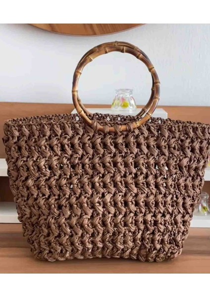 Bambu Saplı Rafya İp Çanta