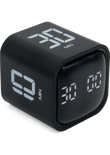 GT-1 Pomodoro Zamanlayıcı Küp | Flip Timer | Öğrenci Ders Çalışma Saati, Geri Sayım, Mutfak Kronometresi - Siyah