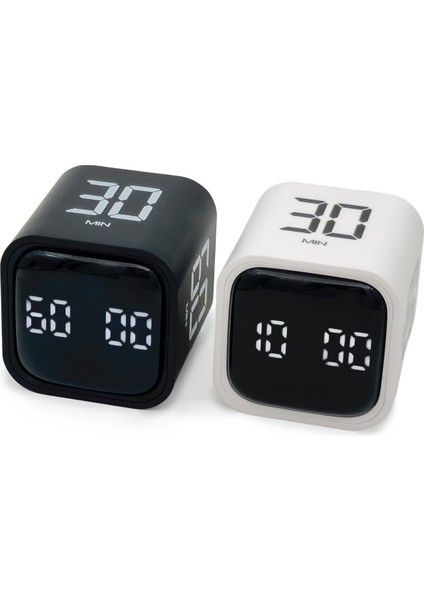 GT-1 Pomodoro Zamanlayıcı Küp | Flip Timer | Öğrenci Ders Çalışma Saati, Geri Sayım, Mutfak Kronometresi - Siyah