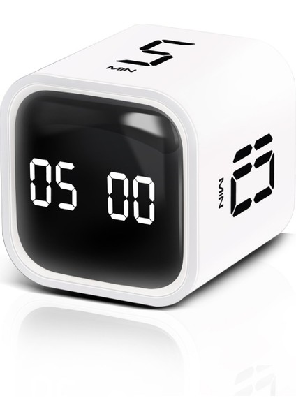 GT-1 Pomodoro Zamanlayıcı Küp | Flip Timer | Öğrenci Ders Çalışma Saati, Geri Sayım, Mutfak Kronometresi - Beyaz