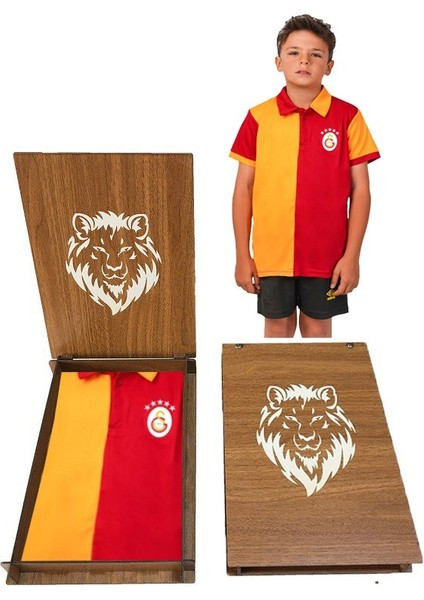Lisanslı 5 Yıldız Polo Yaka Çocuk Forma T-Shirt Aslan Ahşap Kutulu